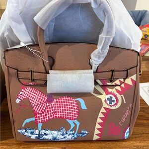 Brown Handbag with Horse Print